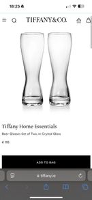 Glassware Tiffany and Co Home Essentials Beer Glasses Set of Two, in Crystal Glass