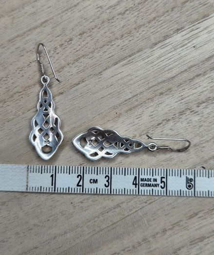Sterling Silver 925 Celtic Knotwork Openwork Drop Earrings 4.5g