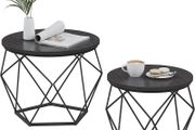 Round Coffee Table, Set of 2, Side Table, Sofa End Table, Modern Style, Removable Top, Steel Frame, for Living Room, Black