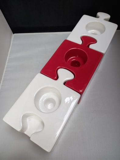 SALE!  Red / White Jigsaw Puzzle Candle Holders