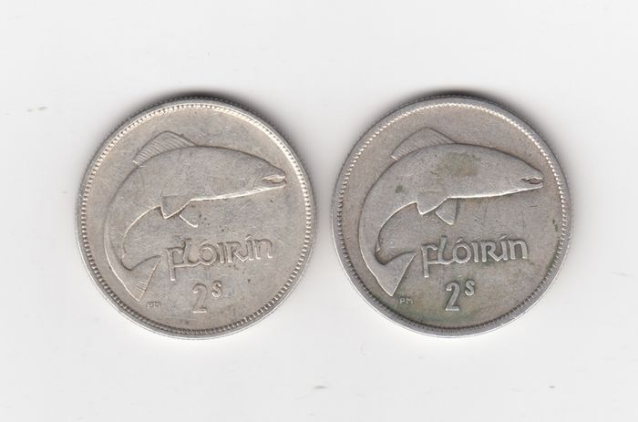 Ireland, 2 x Florins,1928,&1935, 2/-, Saorstat Eireann, 75% Silver Coins, coins seem to be cleaned (No: 468)