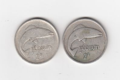 Ireland, 2 x Florins,1928,&1935, 2/-, Saorstat Eireann, 75% Silver Coins, coins seem to be cleaned (No: 468)