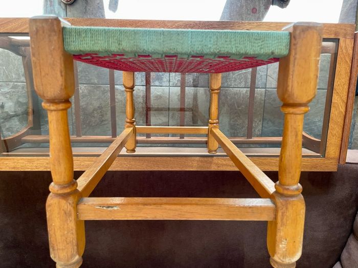 Rare Vintage Long Sugan Style Ottoman Stool Bench Woven with Red Green Cotton Rope