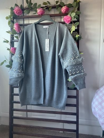 cardigan bnwt grey edge to edge cardigan size 10 embellished