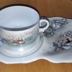 Vintage Japanese eggshell porcelain teacup with saucer