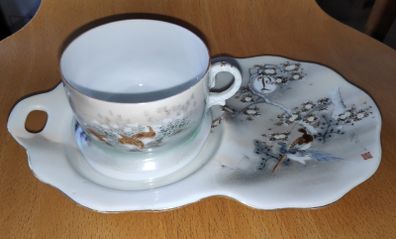 Vintage Japanese eggshell porcelain teacup with saucer