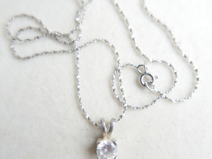 Vintage Sterling Silver 925 Cubic Zirconia Pendant Necklace - length 18" - 2,3g