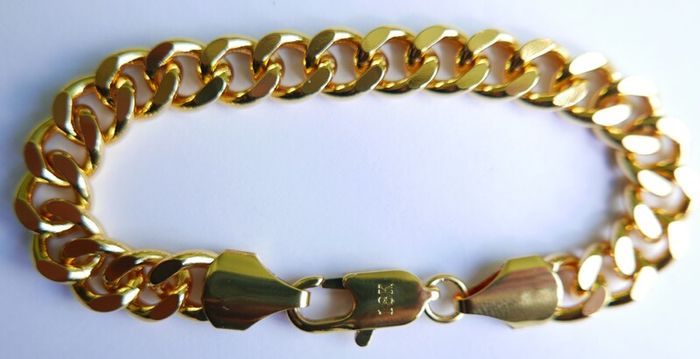 Men's  Bracelet 18K Yellow Gold Plated Flat Cuban Link Chain Bracelet length 8"