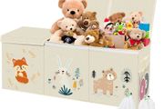 Toy Box Storage with Lid, Kids' Toy Chests &amp; Boxes, Foldable Soft Toys Storage Organiser 99x34x39cm Extra Large Toy Bins Nursery Playroom Bedroom (Beige)