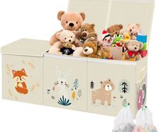 Toy Box Storage with Lid, Kids' Toy Chests & Boxes, Foldable Soft Toys Storage Organiser 99x34x39cm Extra Large Toy Bins Nursery Playroom Bedroom (Beige)