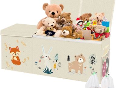 Toy Box Storage with Lid, Kids' Toy Chests & Boxes, Foldable Soft Toys Storage Organiser 99x34x39cm Extra Large Toy Bins Nursery Playroom Bedroom (Beige)