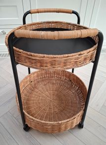 IKEA LUBBAN Trolley table with storage / rattan