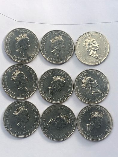 9 different commemorative 25 c Canada /Different provinces