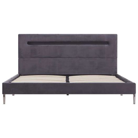 Bed Frame with LED Grey Fabric 135x190 cm