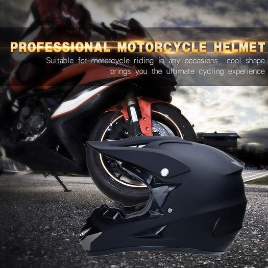 Motorcross Helmet Matt Black,Full Face Off Road Crash Helmet with D.O.T Certified MX ATV BMX Racing Protective Gear Gift Goggle Glove Mask,A,S(52x53cm)