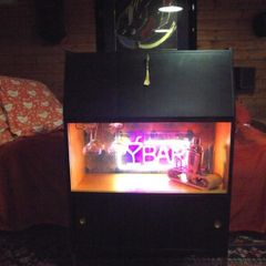 1960's Cocktail Cabinet/Bureau - Black & Gold - cocktail accessories and four glasses included
