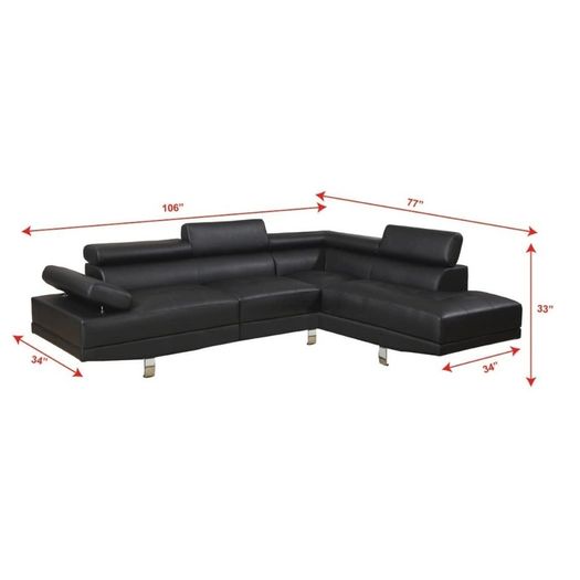 Leather Corner chaise Sofa 262cm black