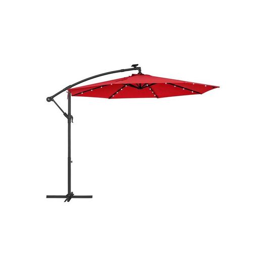 Parasol with LED solar lighting beige  FREE DELIVERY