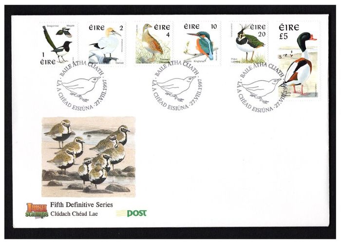 1997 Ireland Eight Definitive Series Birds Stamps An Post First Day Cover (FDC)