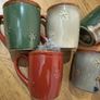 6 Vintage Folk Art Santa And Snow man Hand Glazed CoffeeMug Cup Christmas Textured Image 3
