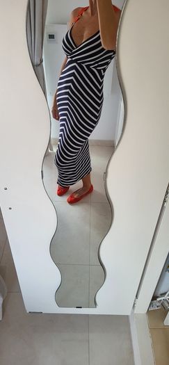 TED BAKER navy white striped red criss cross straps Sz 3 (Fit 10-12UK)