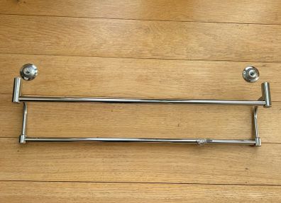 NEW   Double bathroom towel rail in chrome  Approx 2 ft long. See measurements in photos