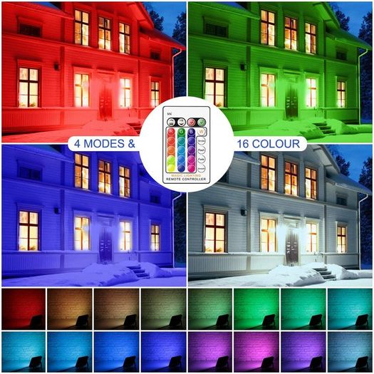 15W RGB LED Floodlight,IP66 Waterproof Outdoor Color Changing LED Security Light with Remote Control 16 Colors 4 Models Wall Washer Light with 3m Power Cord for Garden,Garage[Energy Class A++]