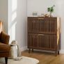 Shoe Storage Cabinet with 2 Flip Slatted Drawers, Narrow Wood Shoe Cabinet with Gold Handle, Hidden Entryway Shoe Organizer for Hallway, Foyer, Walnut Image 7