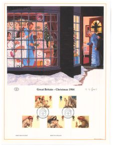 1984 Great Britain Limited Edition Lithographed Print measuring 333mm X 257mm showing Christmas Commemorative stamps with First Day of Issue Cancel