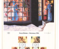 1984 Great Britain Limited Edition Lithographed Print measuring 333mm X 257mm showing Christmas Commemorative stamps with First Day of Issue Cancel