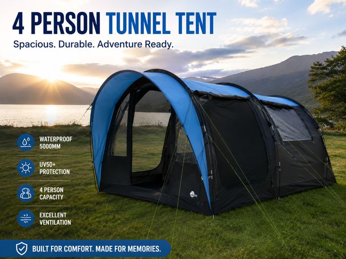 4 Person Family Tunnel Tent with Canopy