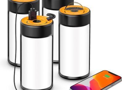 Camping Lights, Rechargeable LED Camping Lanterns with 400LM 5 Light Modes Water-Resistant, Portable Emergency Tent Lights for Camping Power Cuts Hiking, (Orange, 4-Pack)