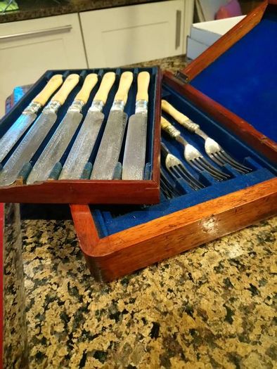 antique fish cutlery set in box