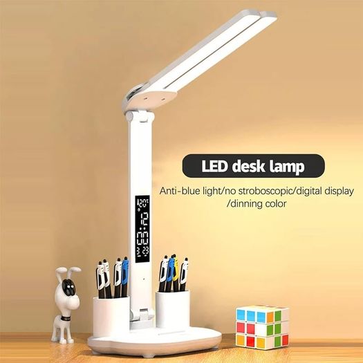 FREE P&P LED USB Charging Touch Control Table Lamps 3 Colors 5 Brightness Eye-Caring Reading Light Bedside Phone Holder 3 in 1 LCD Calendar Temperature Alarm
