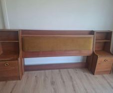 Midcentury headboard and matching lockers