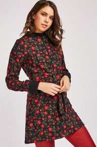 Rose Print Long Line Jacket