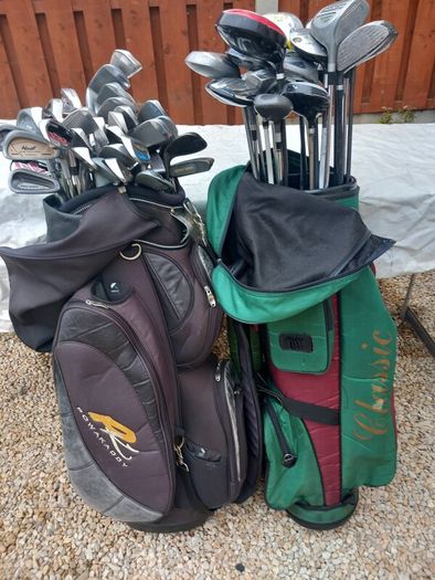 A selection of golf clubs and bags. NOT SELLING SEPARATE
