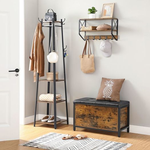 Multifunctional Chest Industrial Style shoe bench, padded shoe organizer with flap, shoe cabinet for 6 pairs of shoes, steel frame, industrial design, vintage