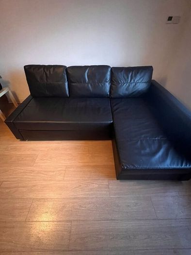 Black Vegan Leather Couch / Fold-out Double Bed