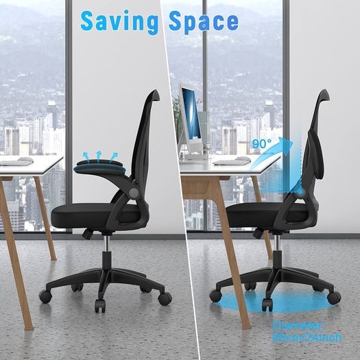 FREE EXPRESS SHIPPING Office Chair Ergonomic Desk with 90 Degree Flip-up Armrest Lumbar Support, Height Adjustable Chair, Executive Swivel Computer Padded Seat Cushion for Home/Office