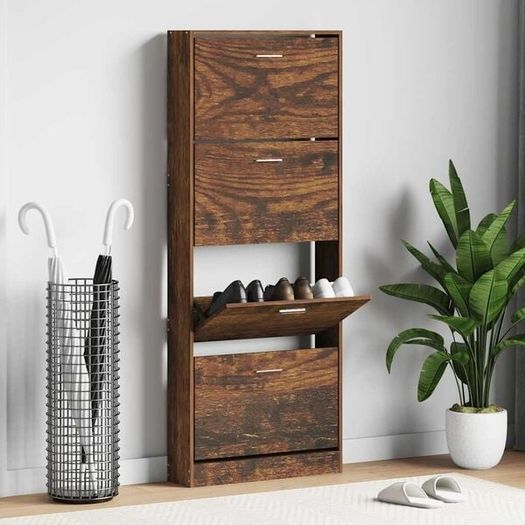 Shoe Cabinet Smoked Oak 59x17x150 cm Engineered Wood
