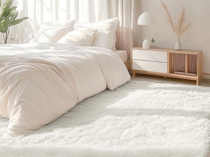 Fluffy Washable Large Rugs Living Room 120 x 160 cm, Cream  Anti Slip Carpet, Soft Thick Pile Bedside Rug, Shaggy Rugs for Kids Bedroom, Nursery