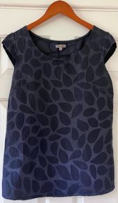 Ladies Navy Linen Mix Top , Made in Italy