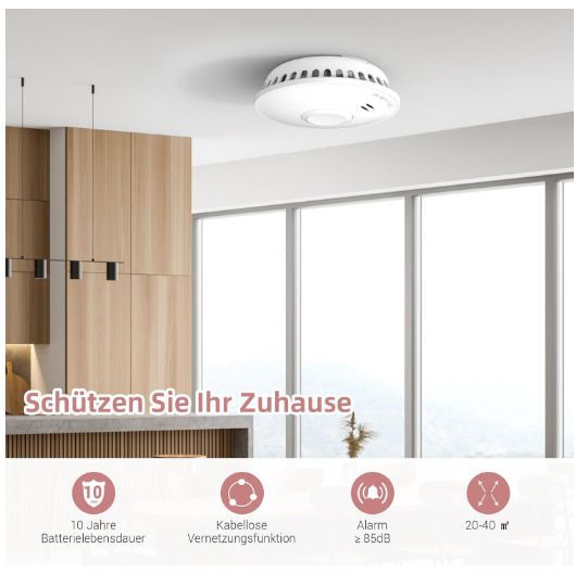 6pce Putogesafe Wireless Smoke Alarms, Smoke Detector with 10-Year Battery
