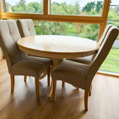 Solid Wood Round Dining Table with 4 Fabric Chairs