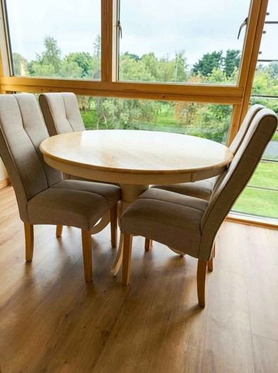 Solid Wood Round Dining Table with 4 Fabric Chairs