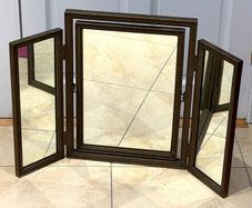 Vintage Carved Wooden Folding Triptych Dressing Mirror