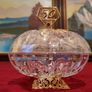 Killarney Crystal Cut Crystal Glass With Number 50 Lidded Jewelry Dish / Bowl With 22 Carat Gold Cover Handle and Footed Base Finishing Made In Ireland Image 2