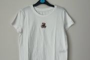White Cropped Teddy Bear Graphic T-Shirt - Size S