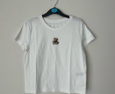 White Cropped Teddy Bear Graphic T-Shirt - Size S